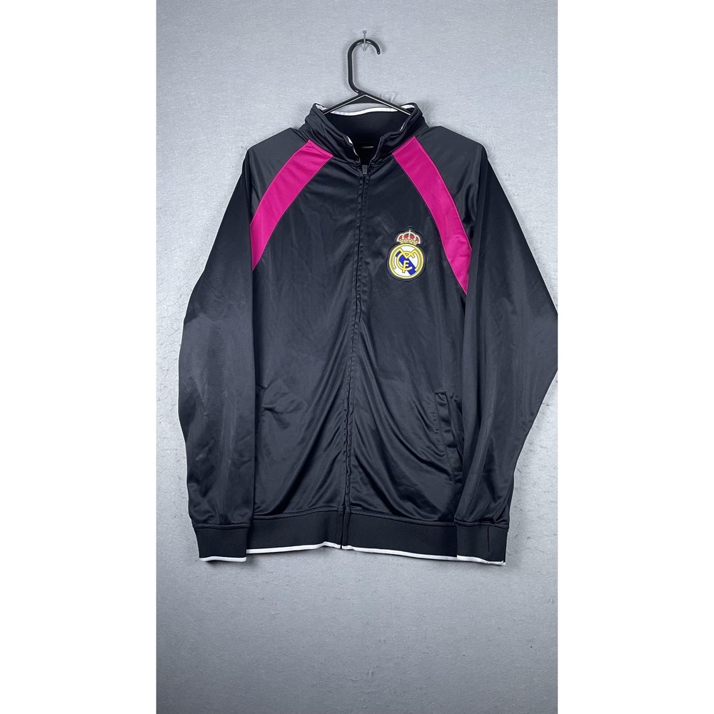 Real Madrid Jacket Mens Black Pink Soccer Football Full Zip Track Training Crest